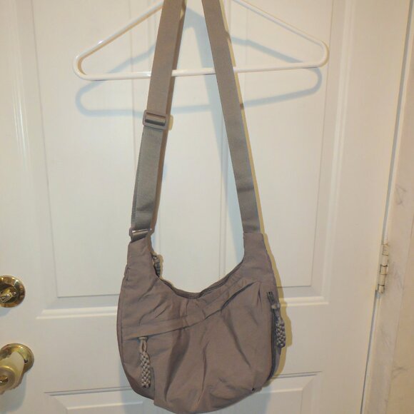 Nylon Gray/Taupe Unisex Crescent Shape Hobo Crossbody Messenger Tote Bag - Picture 15 of 16